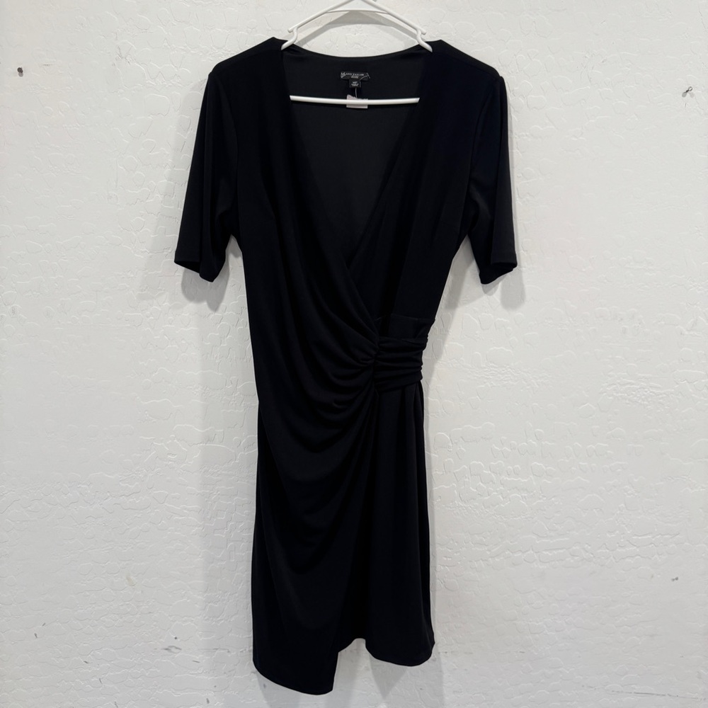 Ann Taylor Black Mini Wrap Dress Womens MP Medium Petite Cocktail Office